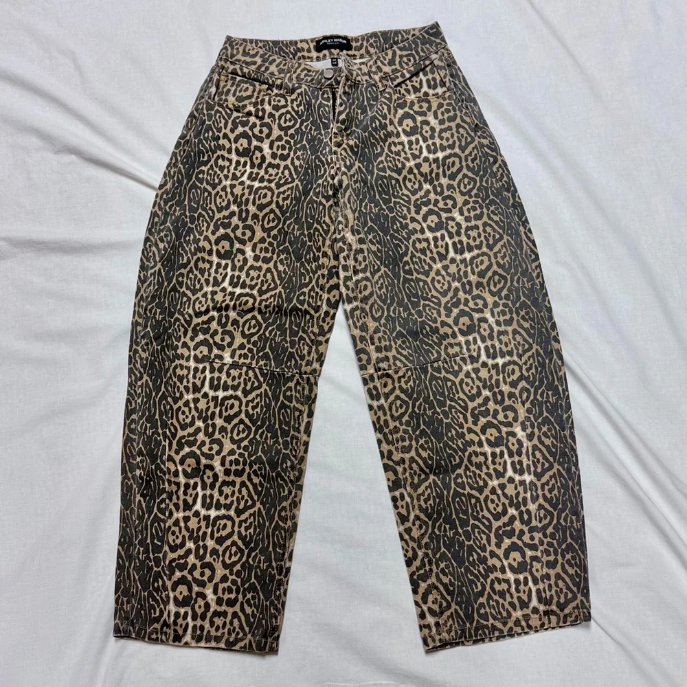 Ashley Mason Leopard Barrel Jeans High Rise Animal Print Denim Size 25 Y2K - Picture 2 of 10